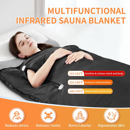 Infrared Sauna Blanket, Portable Far Infrared Sauna Bag Heated for Home, Personal Saunas Blanket for Detox Relaxation, 113-176℉, 20-60 Minutes Timer, 6 Ft x 2.65 Ft