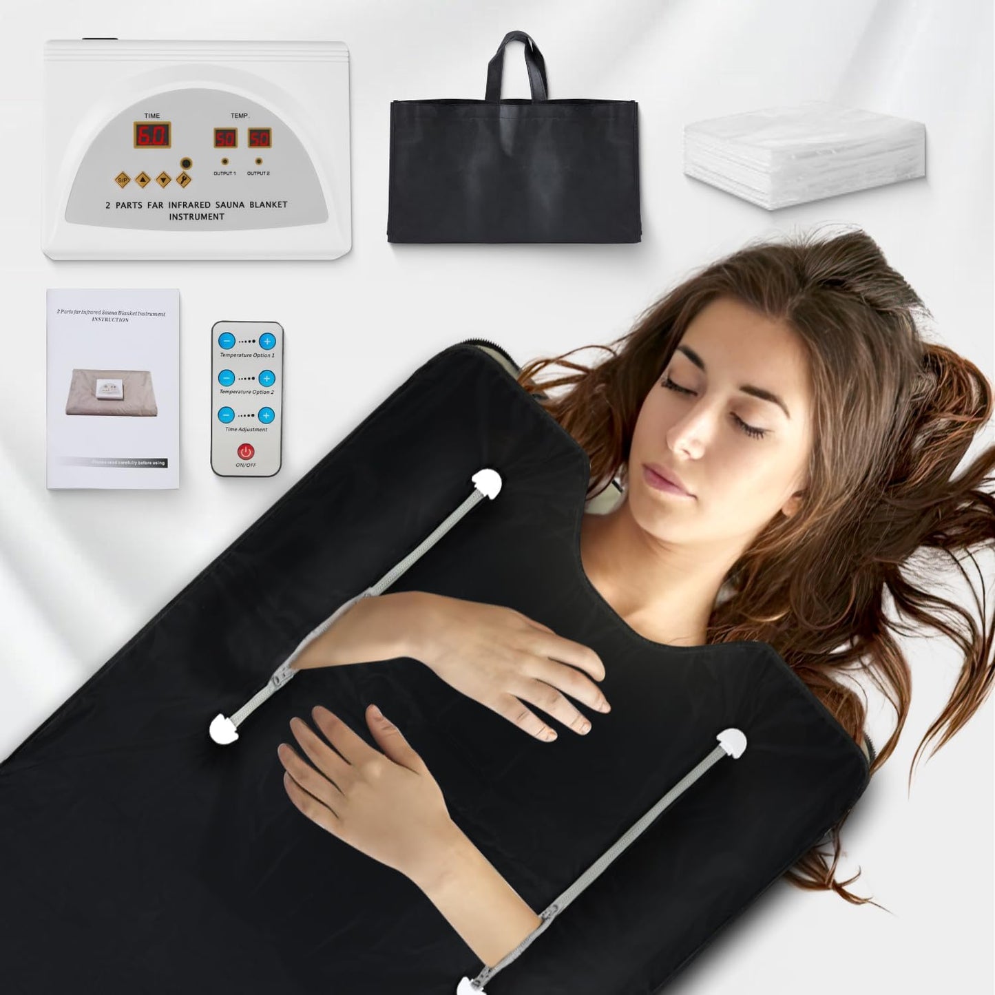 Infrared Sauna Blanket - Sauna Blanket for Optional Heating Layer for Home Relaxation with 5 Layer Thickened Construction, 95℉ - 176℉ & 1-60 Minutes Timer, 6 ft x 2.65 ft
