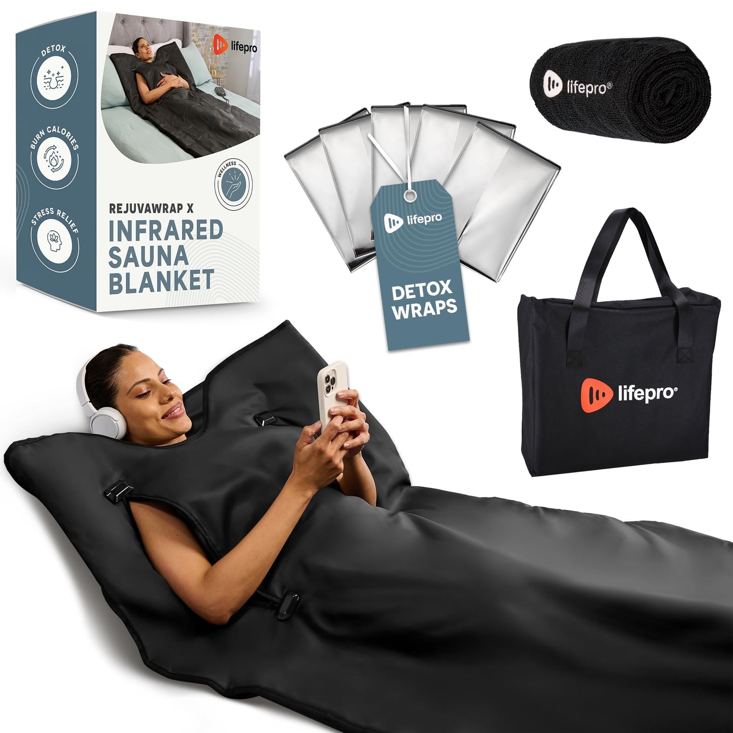 LifePro RejuvaWrap Infrared Sauna Blanket for Detox & Relaxation – Available in 5 Colors & 3 Models – Portable Far Infrared at Home Sauna for Muscle Relief, Circulation & Recovery – 9 Heat Levels