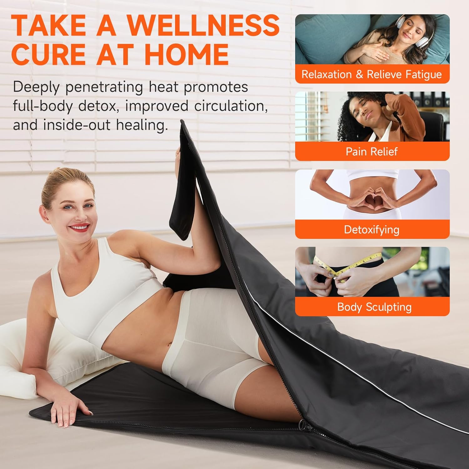 JOBYNA Sauna Blanket for Home, 75'' x 31'' Sauna Blanket with 20-60 Minutes Timer, 86℉-158℉ Temp Adjustable, 280W Auto Shut Off Sauna Bag for Home Relaxation, Wellness & Recovery