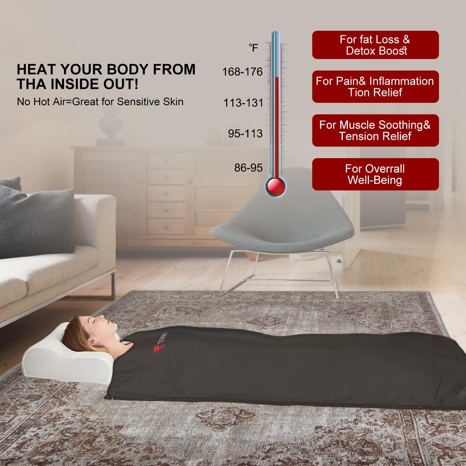 Sauna Blanket,Far Infrared Sauna Blanket,Sauna,Portable Sauna for Home Relaxation and Detoxification,Temp Range 77–176 °F