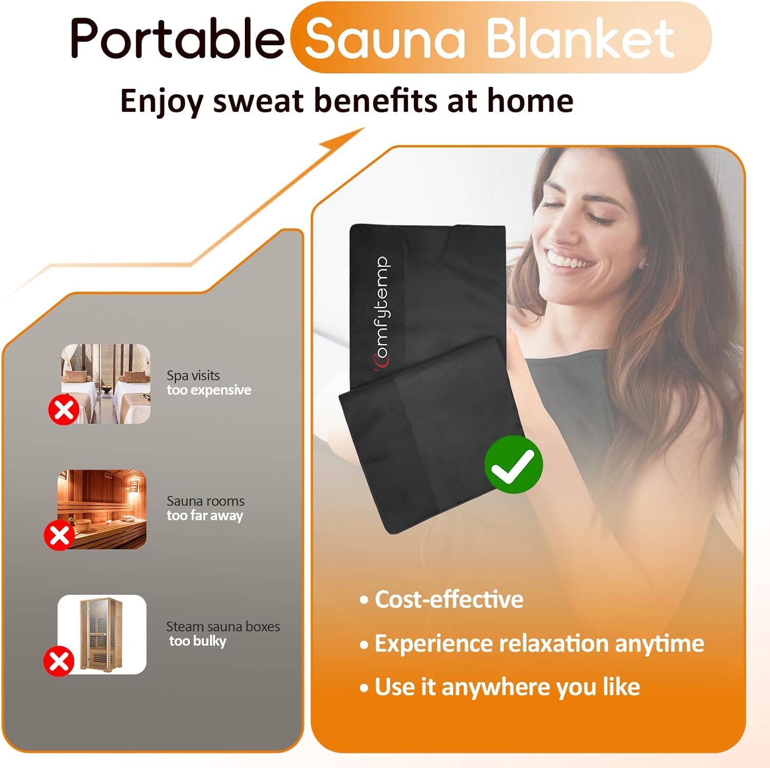 Comfytemp Infrared Sauna Blanket 35" X 78" Extra Large, Support Dual Zone Temperature Control & App Control — Smarter & Safer Portable Sauna Blanket, Low EMF, for Sweating, for Mom
