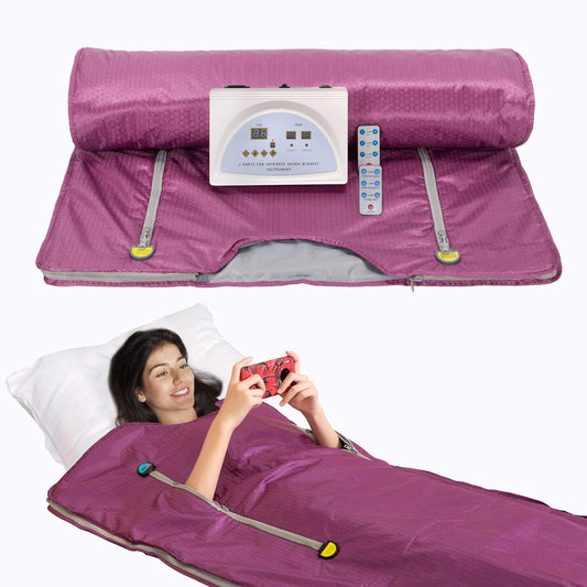Sauna Blanket Infrared,Double Zipper Design 2 Zone Far-Infrared Sauna Blanket，70"x32"Waterproof Oxford Cloth Professional Detox Therapy Beauty Machine(Zipper Type,Purple)
