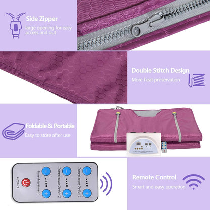 Sauna Blanket Infrared,Double Zipper Design 2 Zone Far-Infrared Sauna Blanket，70"x32"Waterproof Oxford Cloth Professional Detox Therapy Beauty Machine(Zipper Type,Purple)