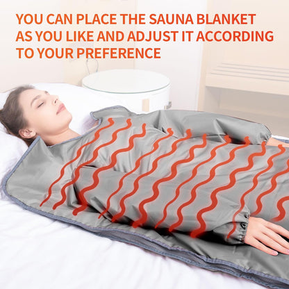 Infrared Sauna Blanket for Detoxification Portable Far Infrared Sauna Blanket for Exercise Recovery Infrared Blanket Sauna with 95–176 °F Temp Range for Relaxation Calm Body and Mind Silver