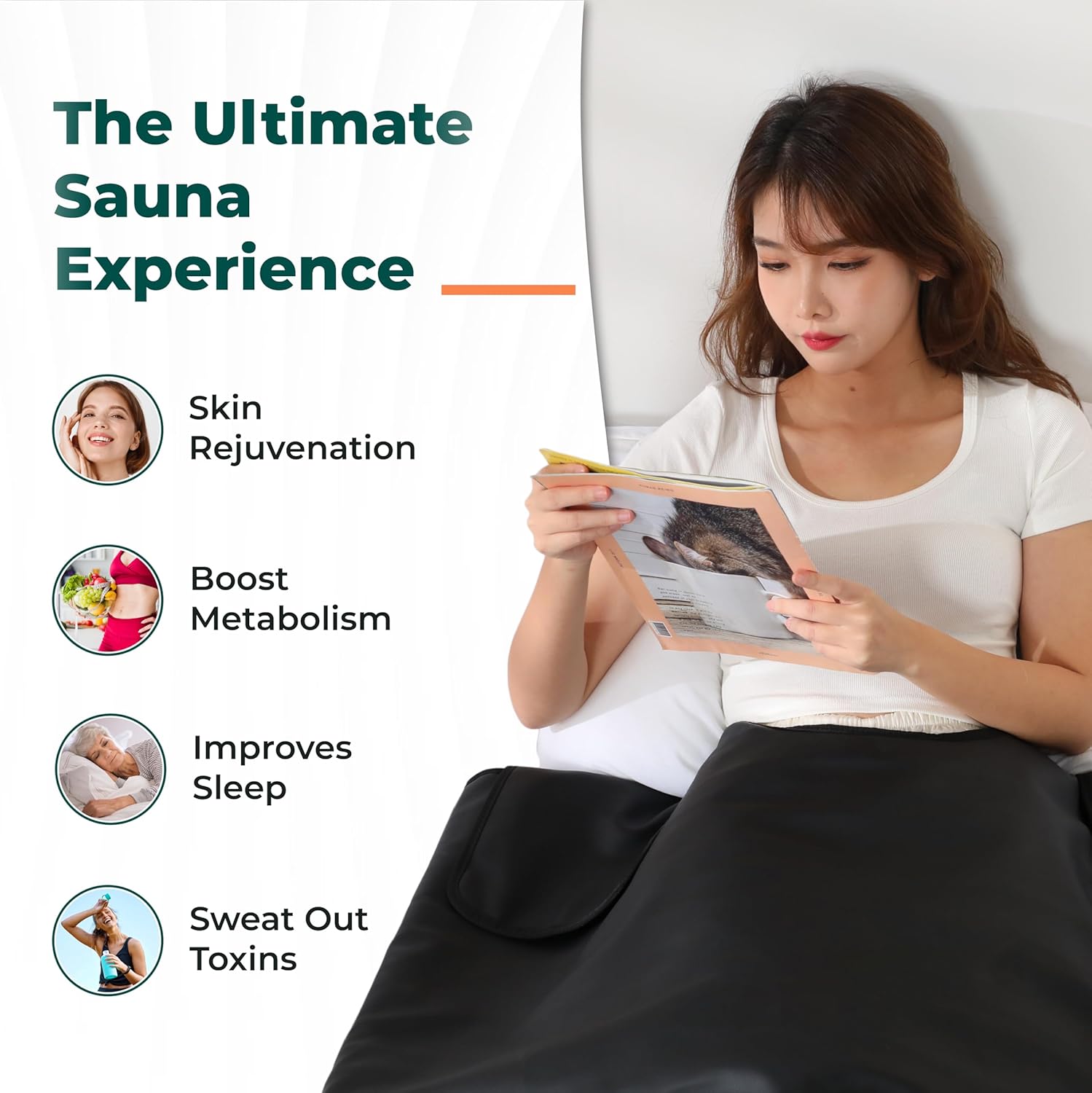 HL500 Portable Far Infrared Sauna Blanket for Body Relaxation & Detoxification, 1-60 Minutes Timer, 95-185°F Temp. Control