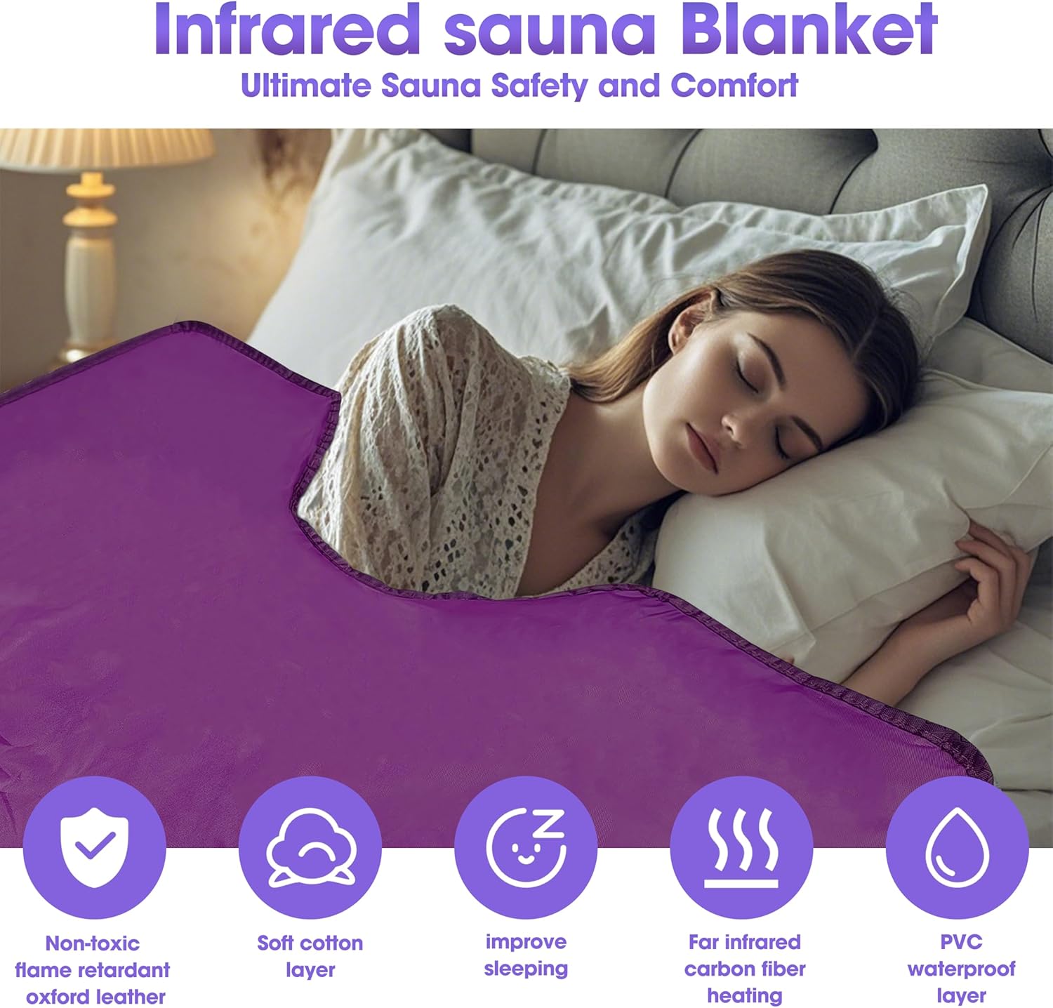 Natural Jade and Tourmaline Heat Far Infrared Sauna Blanket 2-Zone Control Rapid Heating Detox Blanket Pain Relief with Personal Sauna Blanket at Home Oxford Cloth Sauna Bed (Purple)