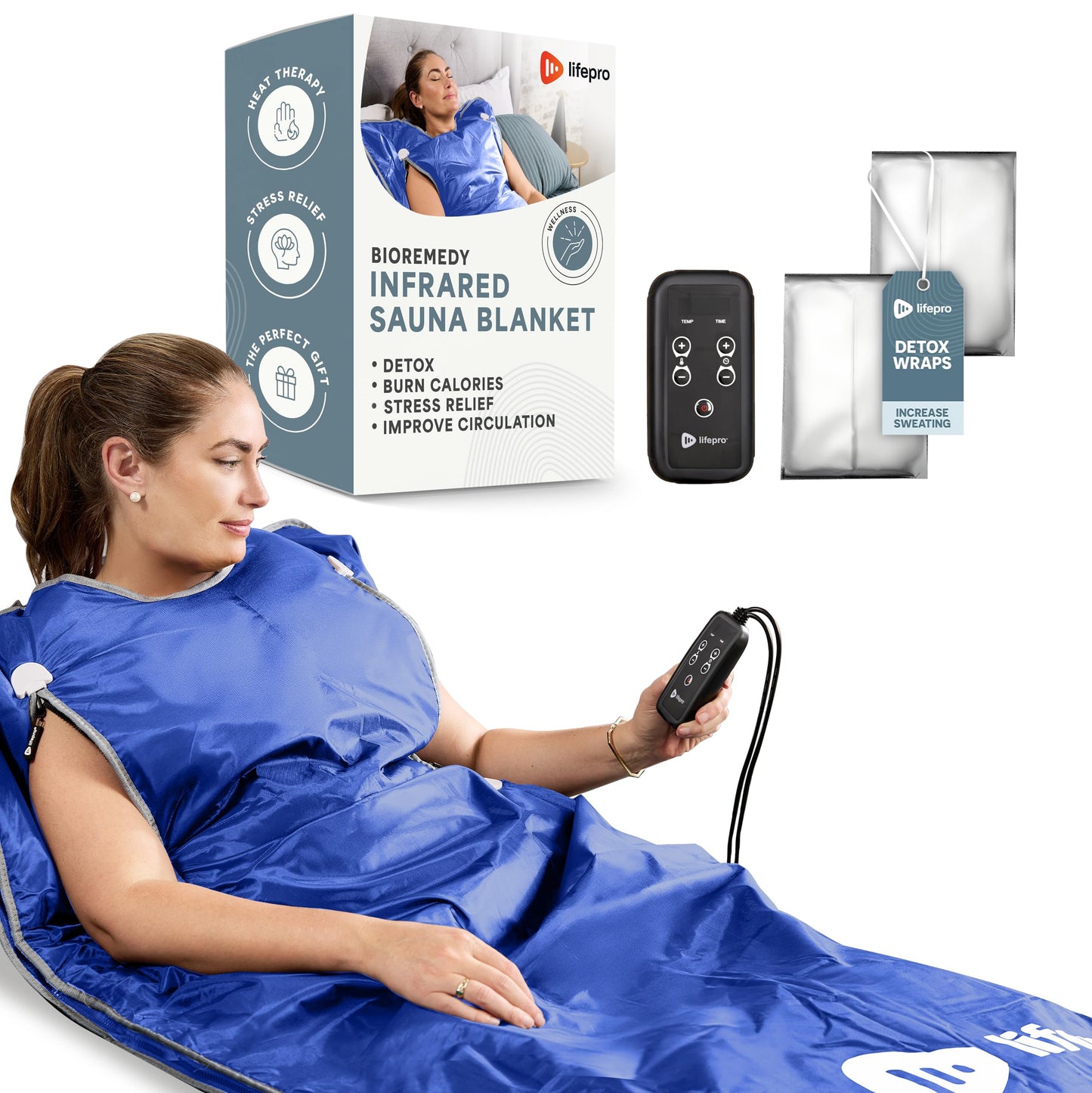 Lifepro BioRemedy Infrared Sauna Blanket – Available in 5 Colors – Portable Far Infrared Home Sauna Bag for Detox, Tension, and Relaxation – Adjustable Temp (86–158°F) & Timer – Includes Detox Wraps