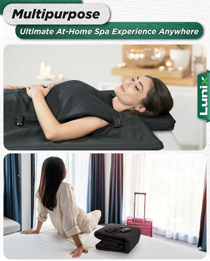 Lunix LX17 Portable Far Infrared Sauna Blanket for Home Relaxation - Temperature Range of 77-176°F - Enjoy an Infrared Sauna Anywhere, with Head Pillow, Detox Wrap & Hot Cold Gel Pack