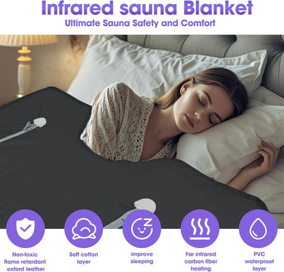 OKYUK Infrared Sauna Blanket - Sauna Blanket for Home Use, Portable Design for Relaxation, Multi-Stage Heating 104°F - 176°F, 20-60 Minutes Timer, 6 ft x 2.65 ft, Included 5 Sauna Detox Wraps