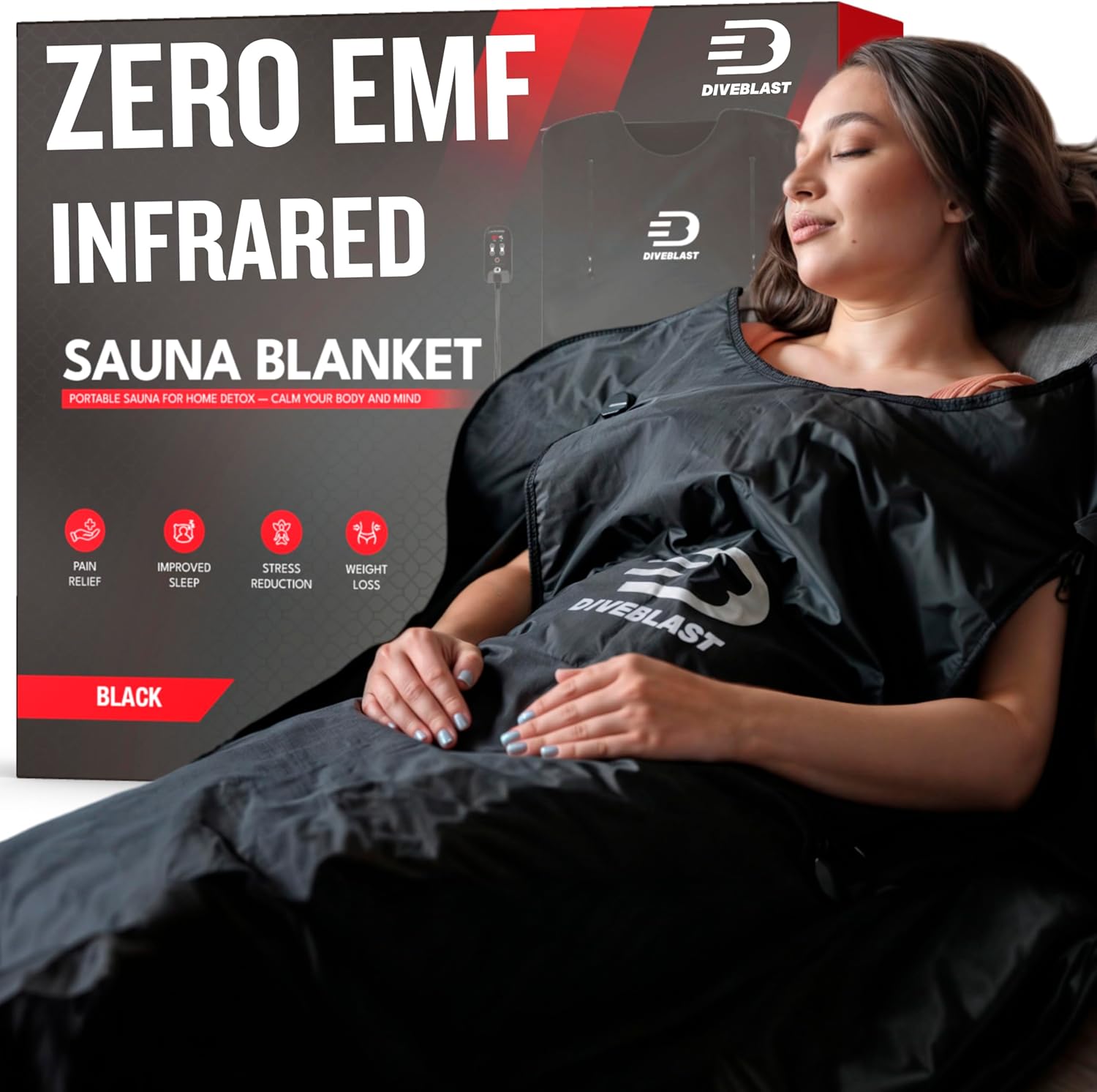Near Zero EMF Far Infrared Sauna Blanket for Home — 71x35.5 in Portable Infrared Sauna Bag for Wellness — Detoxify, Cleanse and Burn Up to 600 Calories per Session — Black