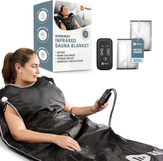 Lifepro BioRemedy Infrared Sauna Blanket – Available in 5 Colors – Portable Far Infrared Home Sauna Bag for Detox, Tension, and Relaxation – Adjustable Temp (86–158°F) & Timer – Includes Detox Wraps
