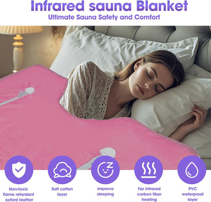 Large Screen Display Remote Control Far Infrared Sauna Blanket Detox Sauna Bed Remove Control Easy Operate Upgrade Infrared Blanket Sauna Blanket Liners 110V US Plug Pink