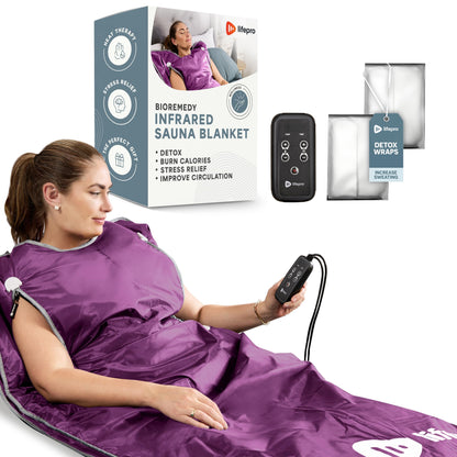 Lifepro BioRemedy Infrared Sauna Blanket – Available in 5 Colors – Portable Far Infrared Home Sauna Bag for Detox, Tension, and Relaxation – Adjustable Temp (86–158°F) & Timer – Includes Detox Wraps