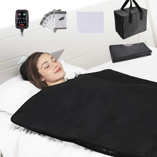 Portable Sauna Detox Blanket Far Infrared Carbon Heat 6 Level Adjustable Temperature 1-60 Minute Timer for home Relaxation